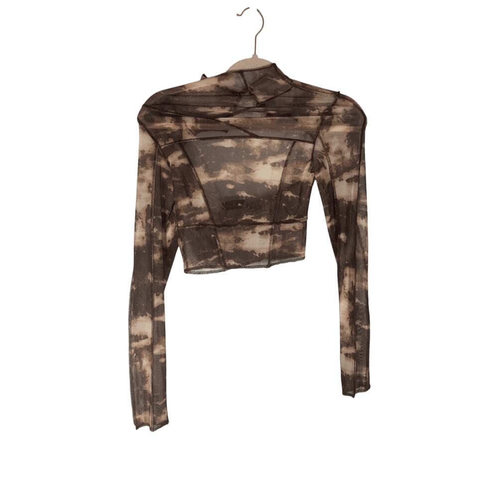 NWT House of Chic LA Open Back Tie Dye Brown Sheer Girl's Night Out Long Sleeve